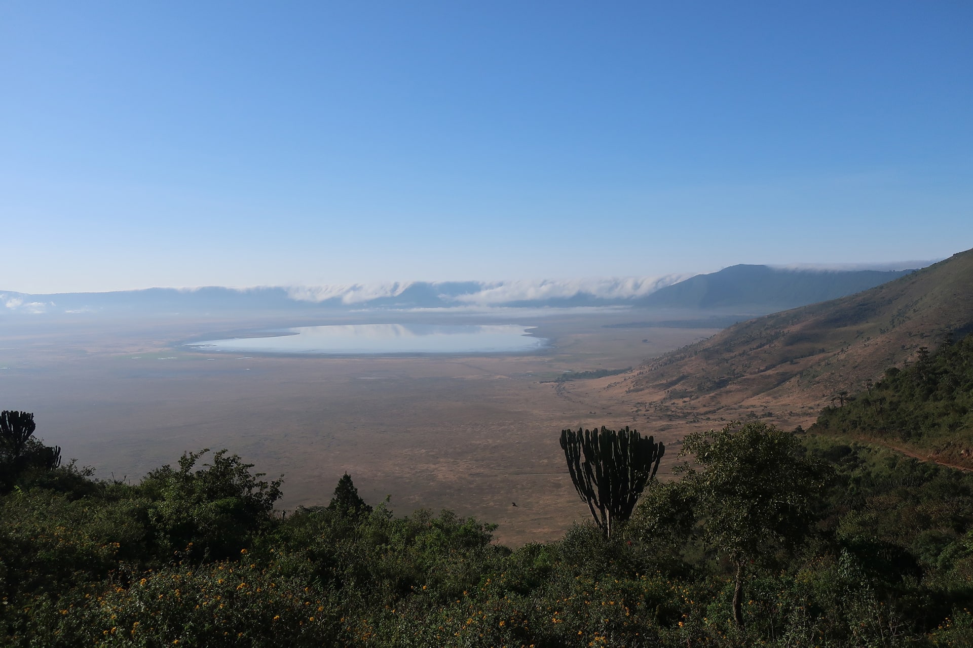 view over the summit at Ngorongoro Crater, which you can also view while on a Tanzania safari