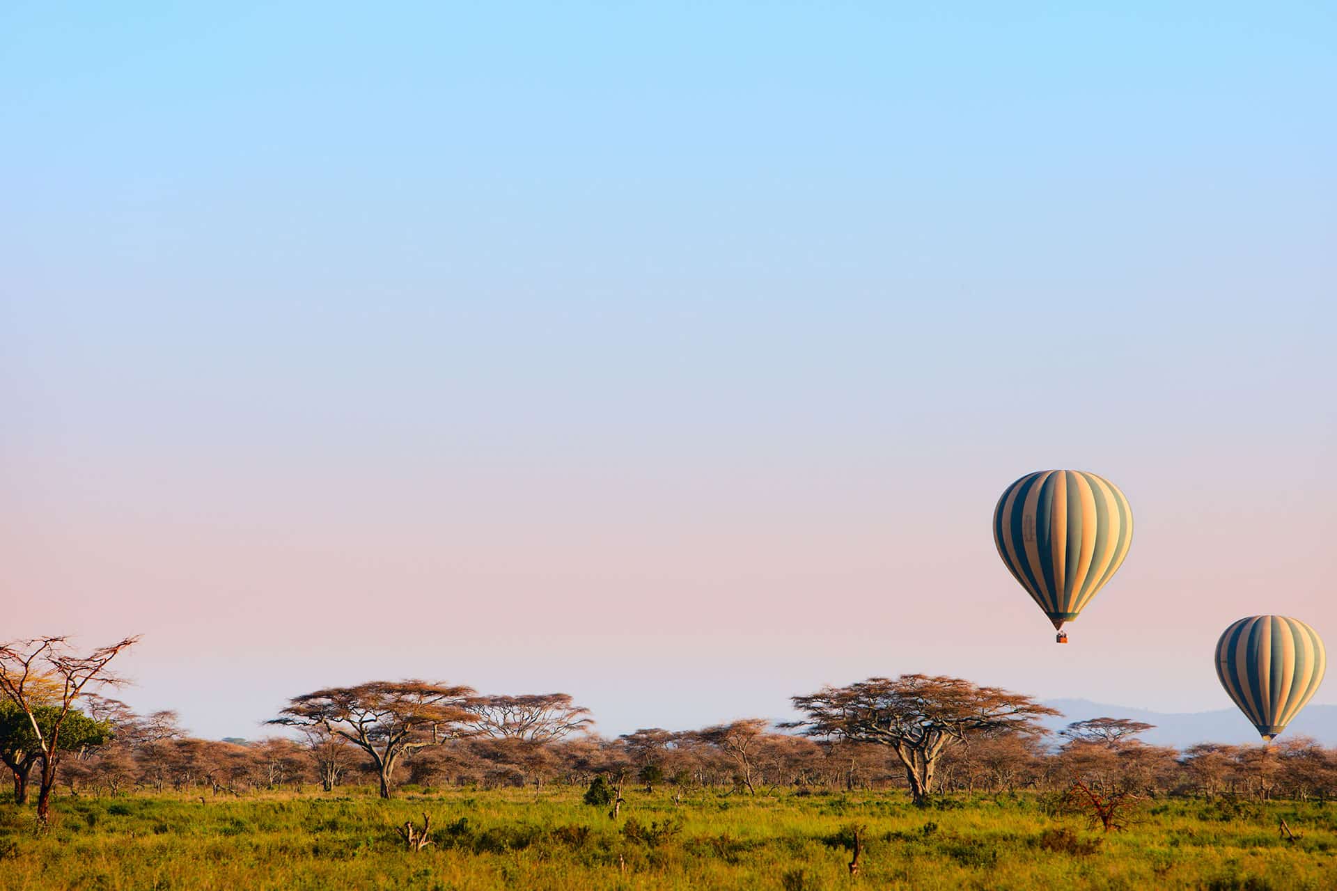 Hot air morning balloon safari over the Serengeti which is covered in our journal for masai mara vs serengeti