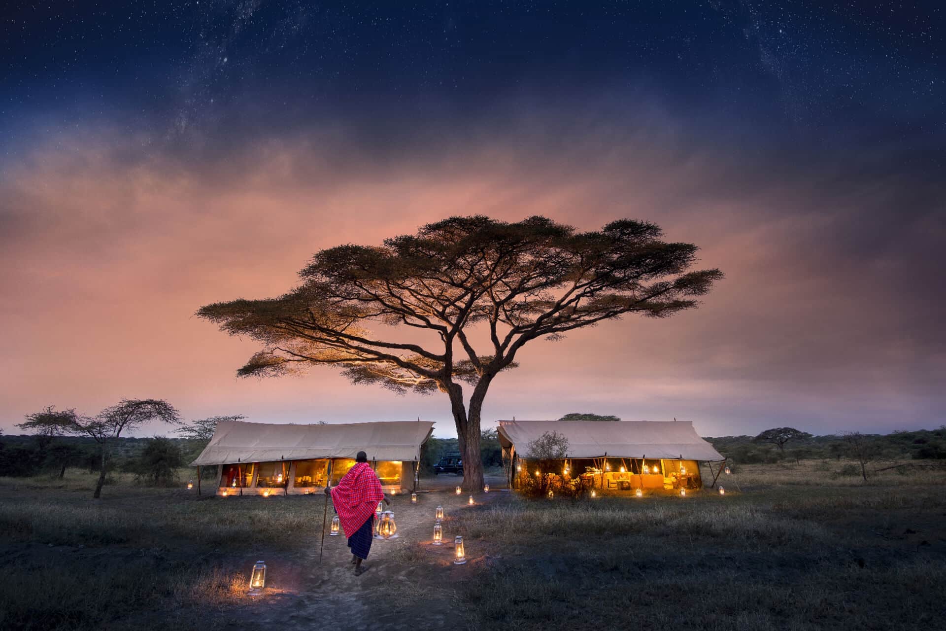 Exterior view of the tented suites at andBeyond Serengeti Under Canvas