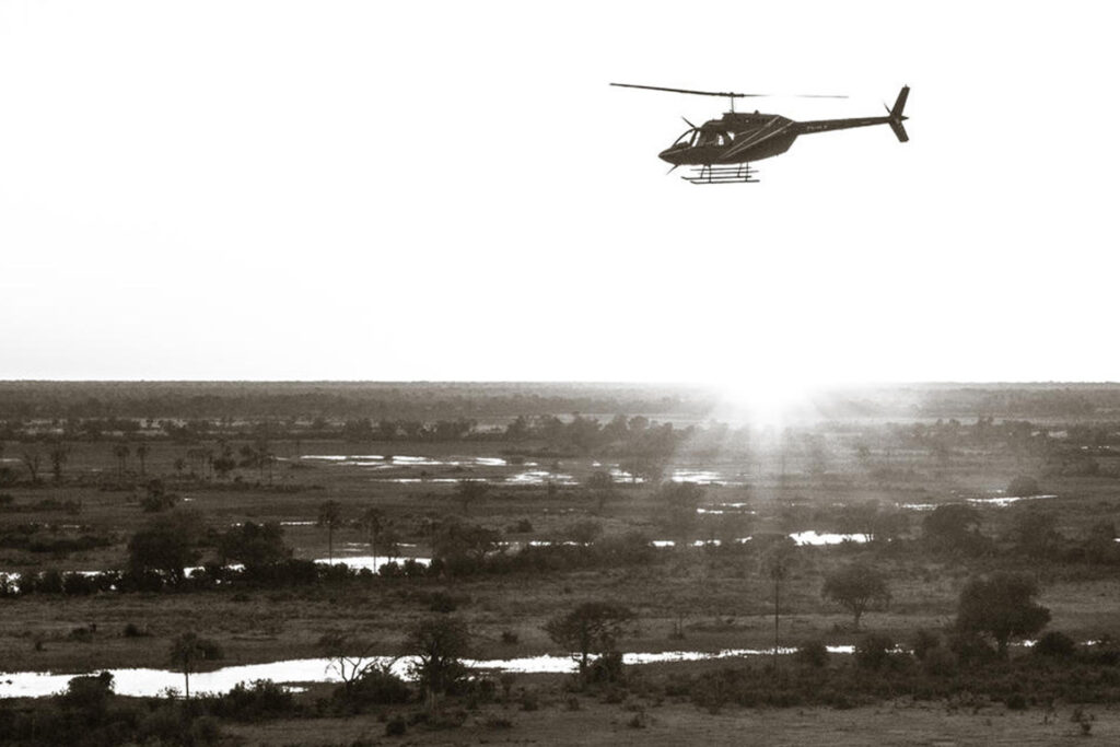 A scenic helicopter flight over Okavango Delta