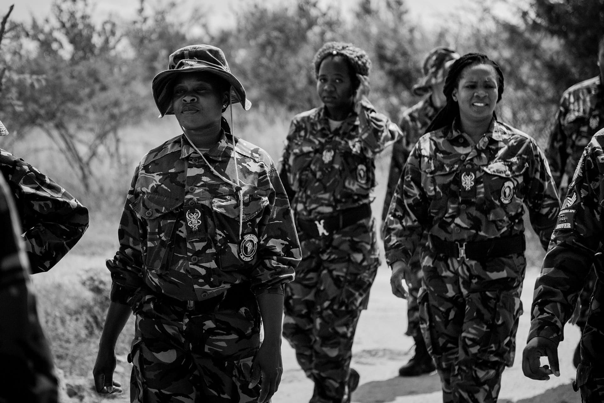 The women of the anti-poaching unit patrolling the landscape. Conservation in South Africa