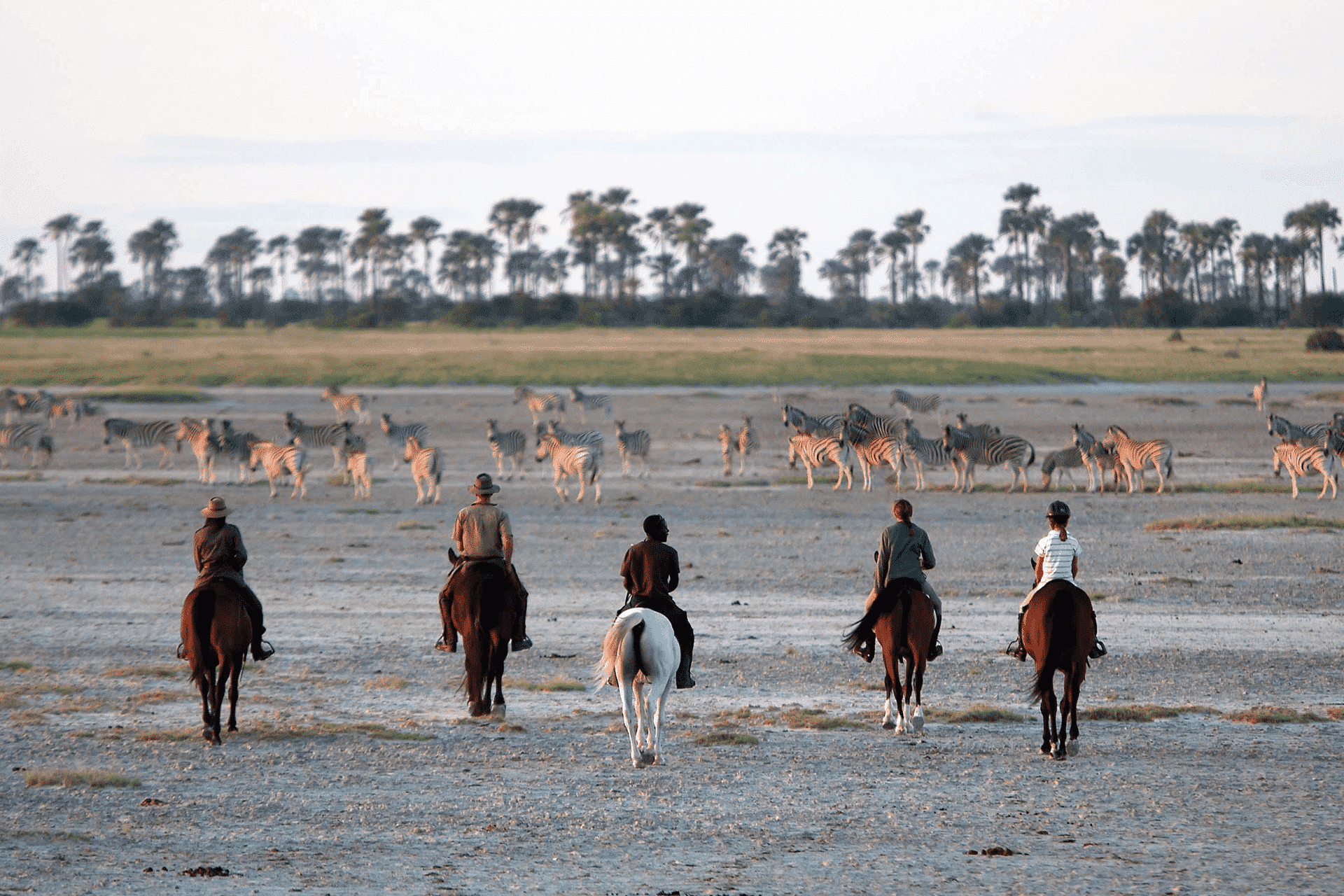 Guests on a horseback safari in Makgadikgadi Salt Pans