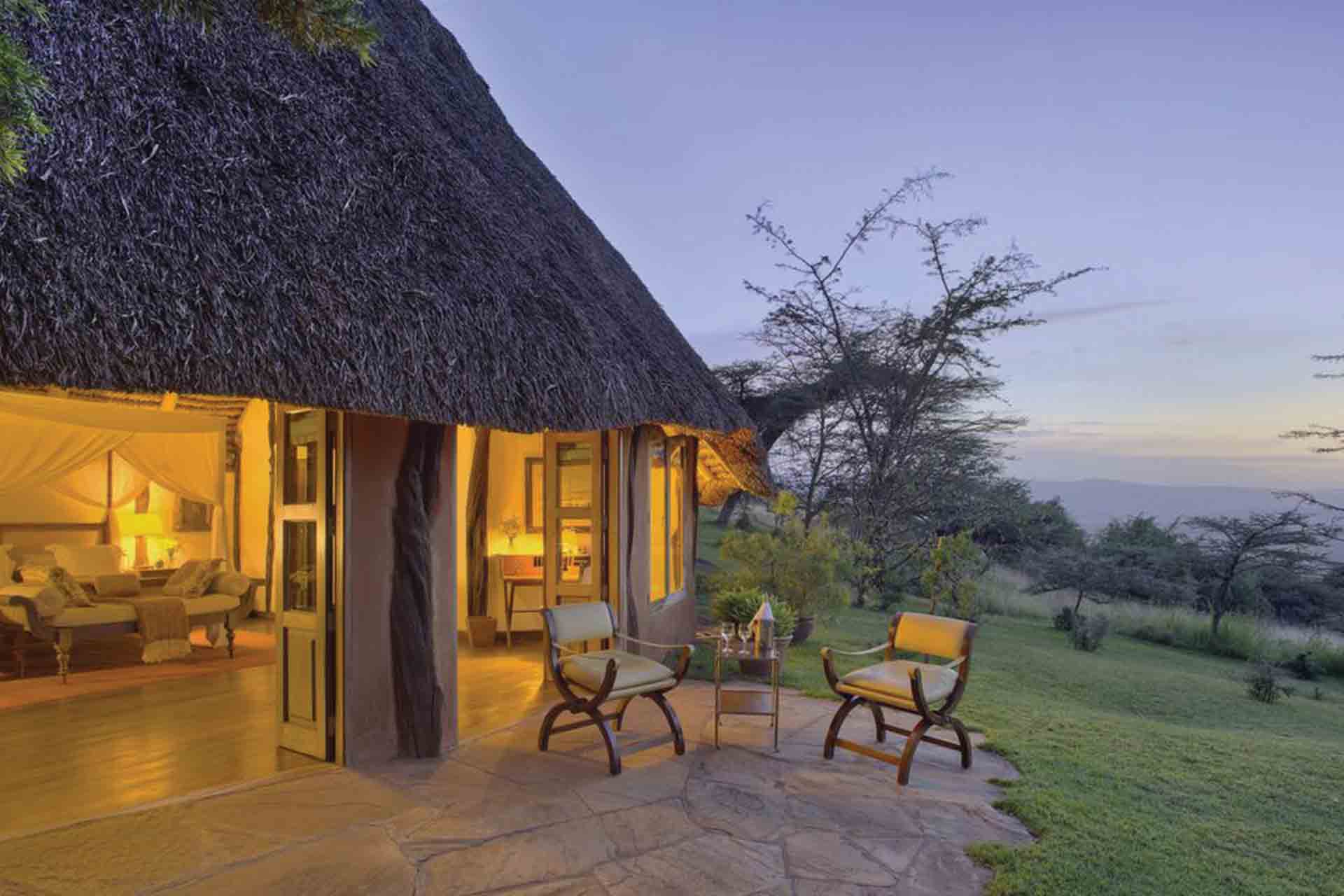 A thatched cottage at Kifaru House in Lewa Conservancy