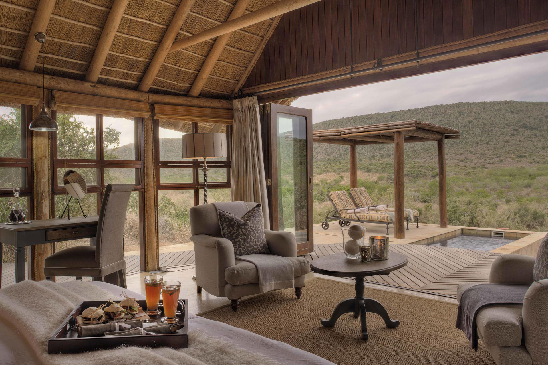 A room at Great Fish River Lodge at Kwandwe Private Game Reserve.