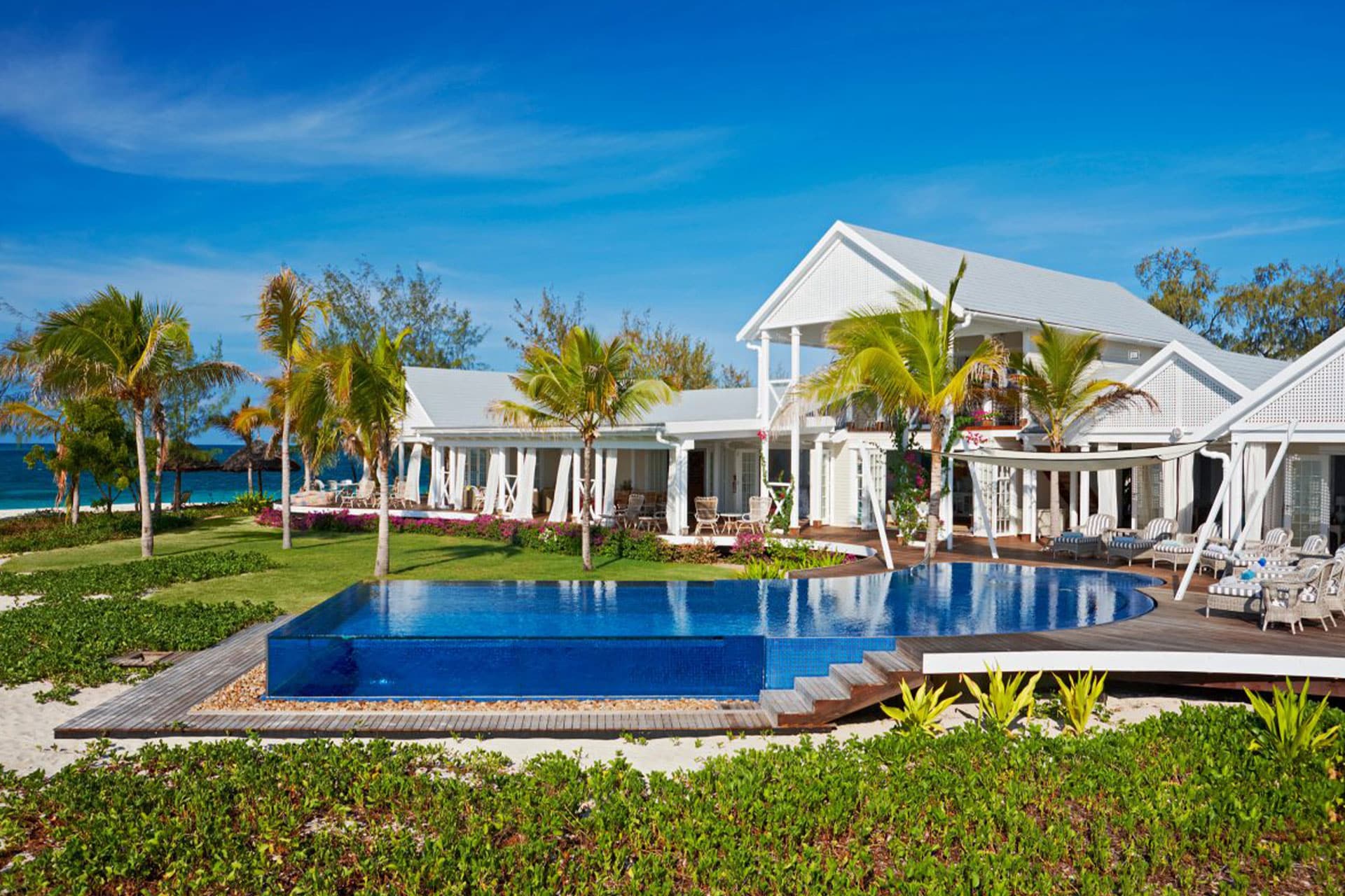 The luxury villa and swimming pool on Thanda Island.