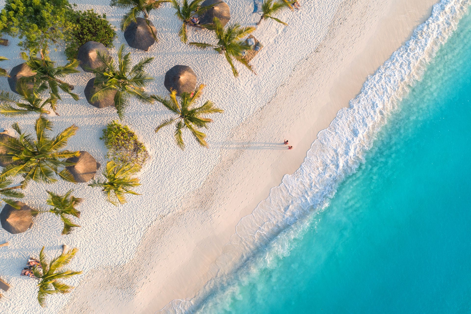 The pristine palm-fringed beaches and blue waters of Zanzibar.