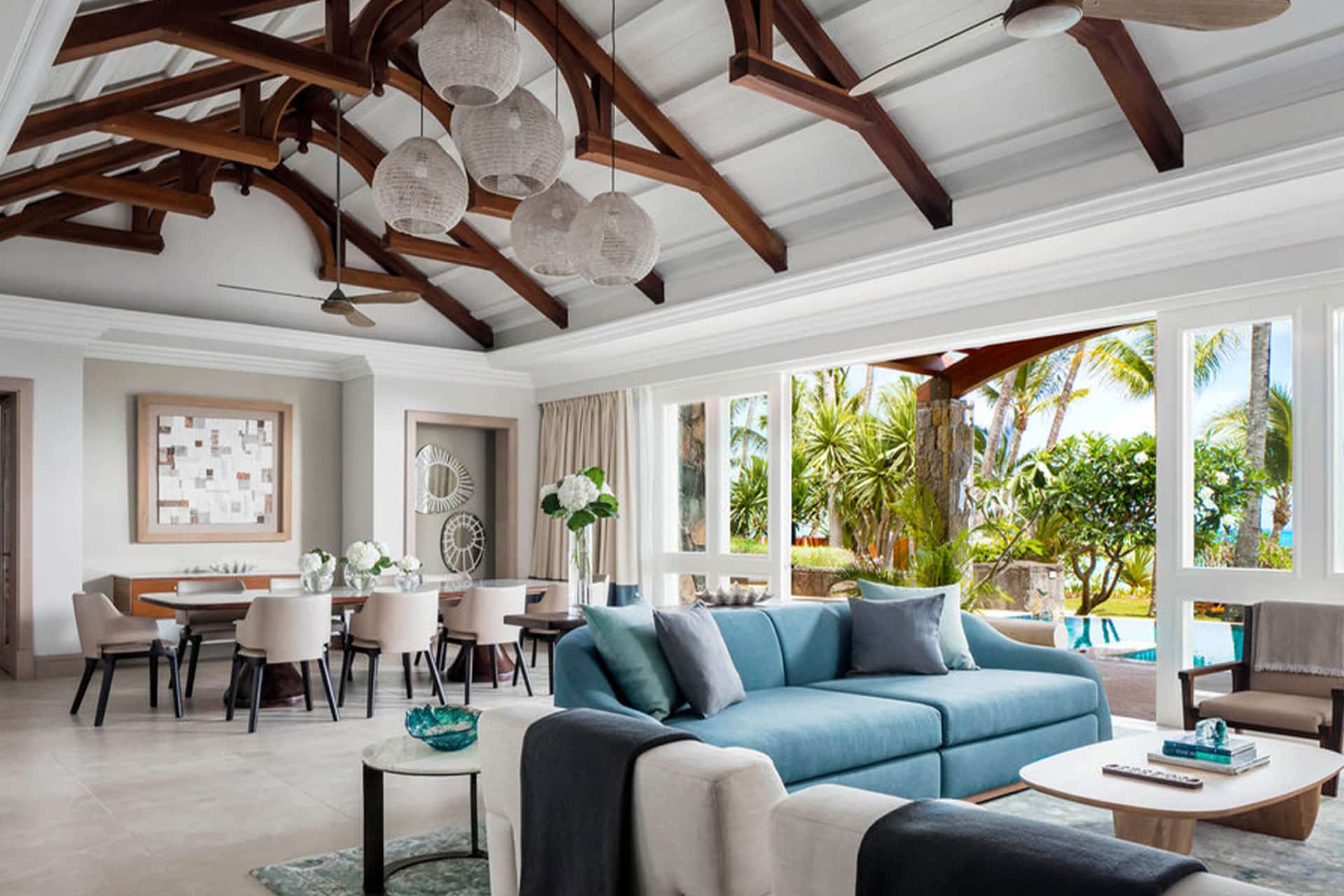 The lounge area of Villa One at One & Only Le Saint Géran, Mauritius.