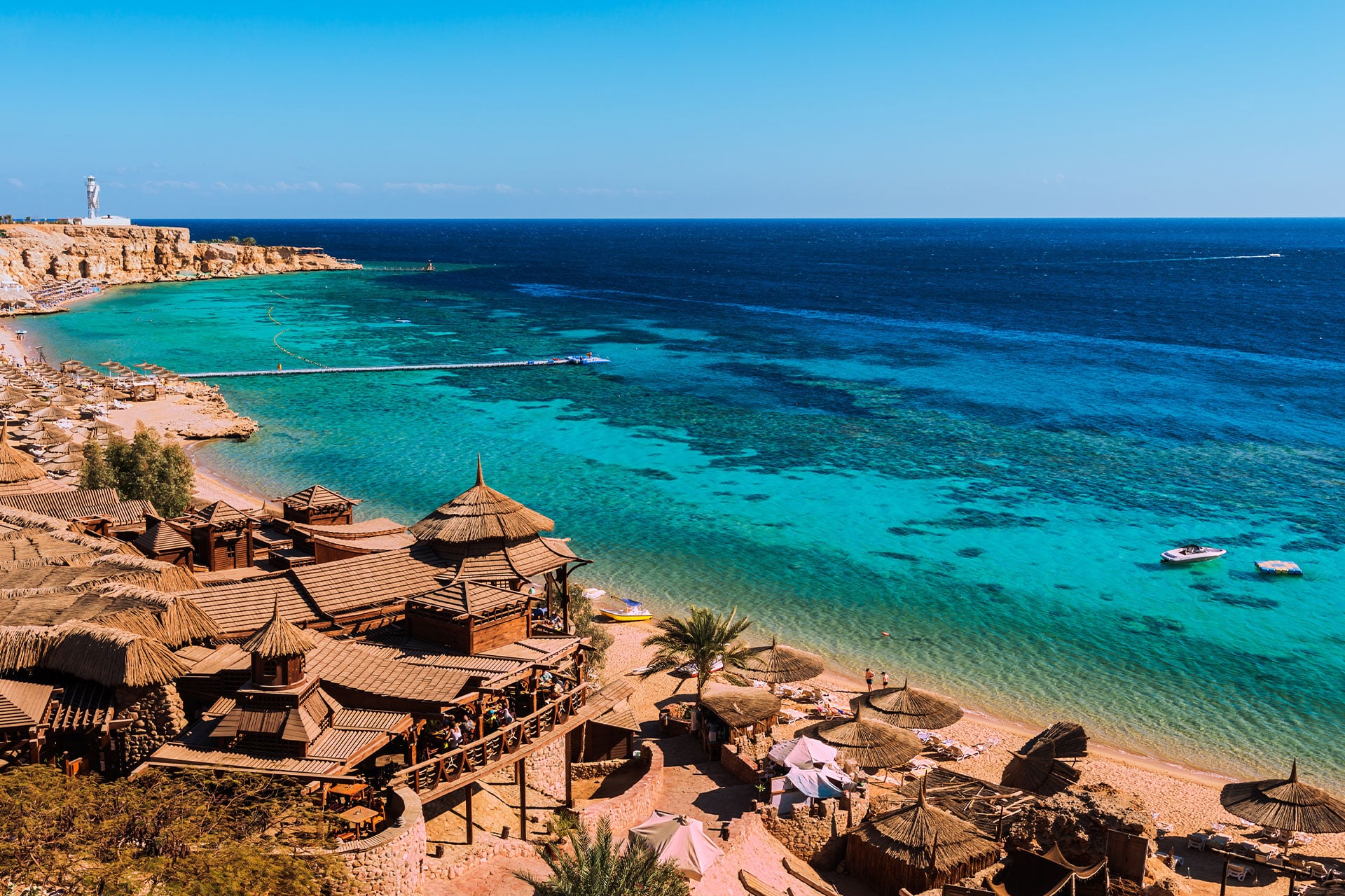 The coastal town of Sharm el-Sheikh, located between the desert of the Sinai Peninsula and the Red Sea – one of the top attractions in Egypt.