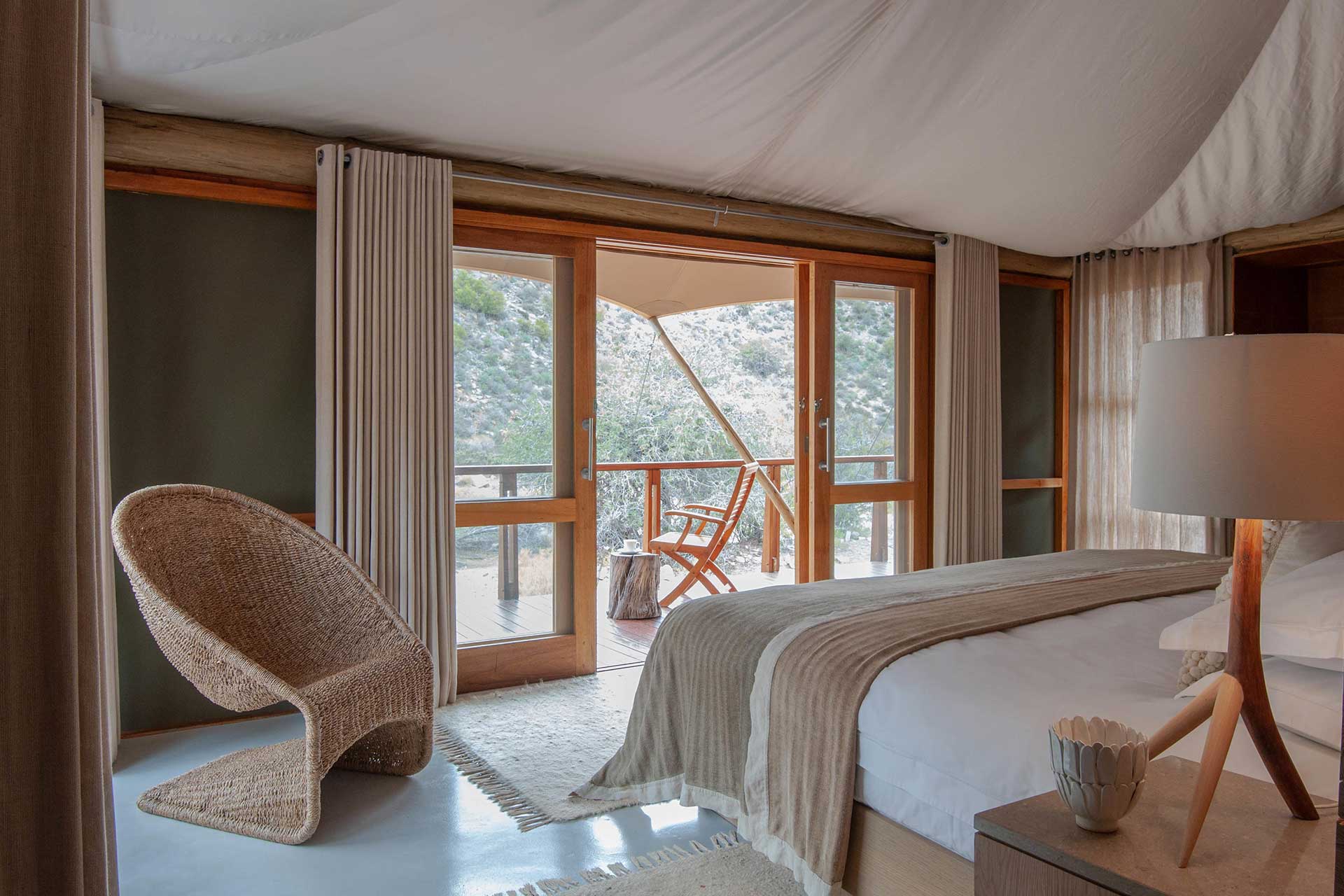 The interior of a luxury en-suite tent at Dwyka Tented Lodge