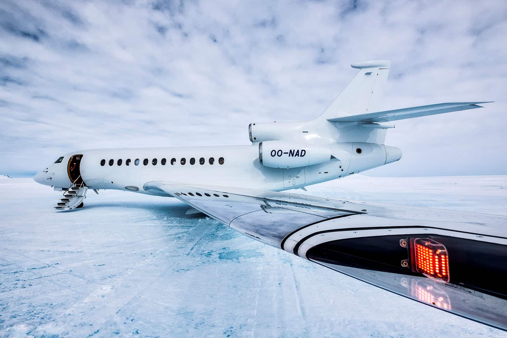The Gulfstream jet on Wolf’s Fang Runway in Antarctica
