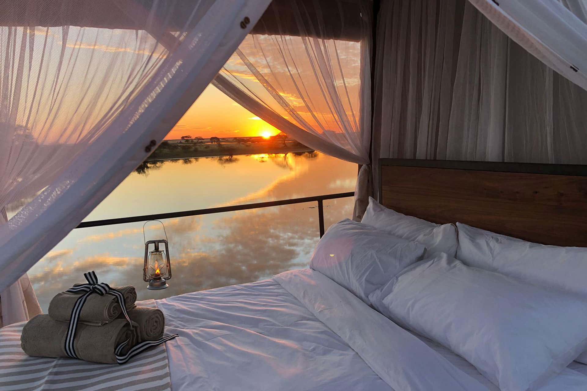 View from the bedroom on the Dream Cruiser at Onguma – an African bucket list experience with a twist.