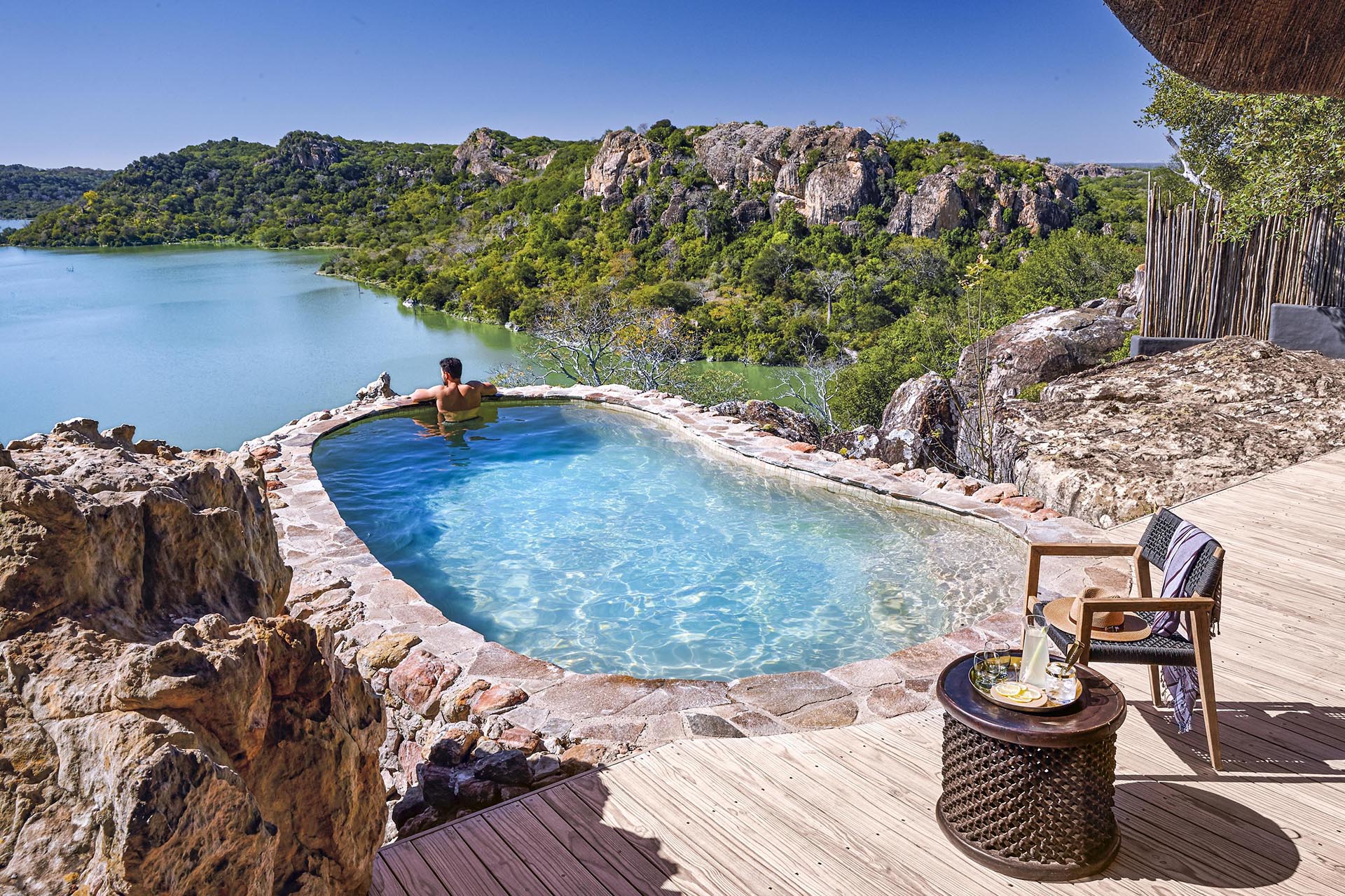 Lake views from a private pool at Singita Pamushana Lodge – one of the top Eco Lodges in Africa.