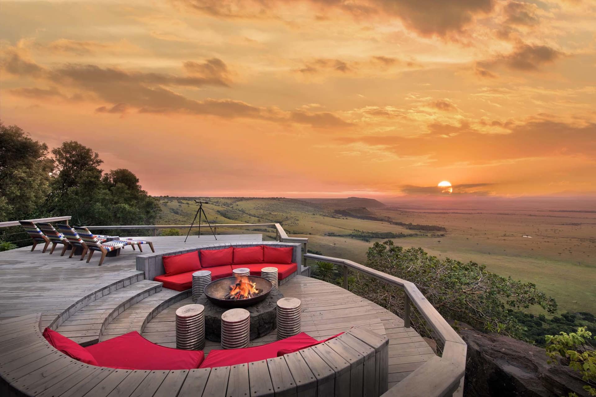 Angama Mara deck with views of the Masai Mara – one of our top rated eco lodges in Africa.