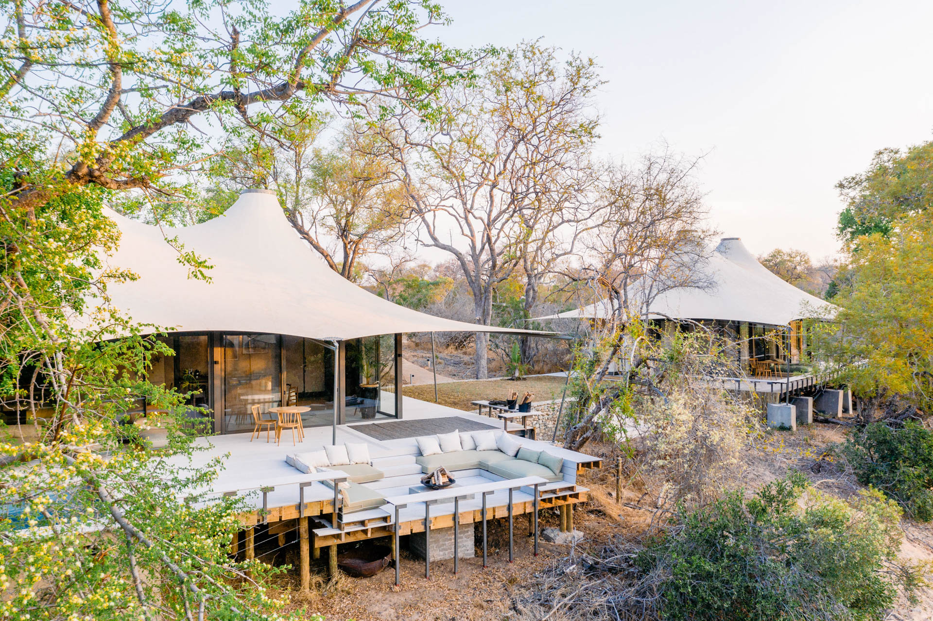 Exterior view of Saseka Tented Camp - a beautiful place to stay during Christmas in South Africa.