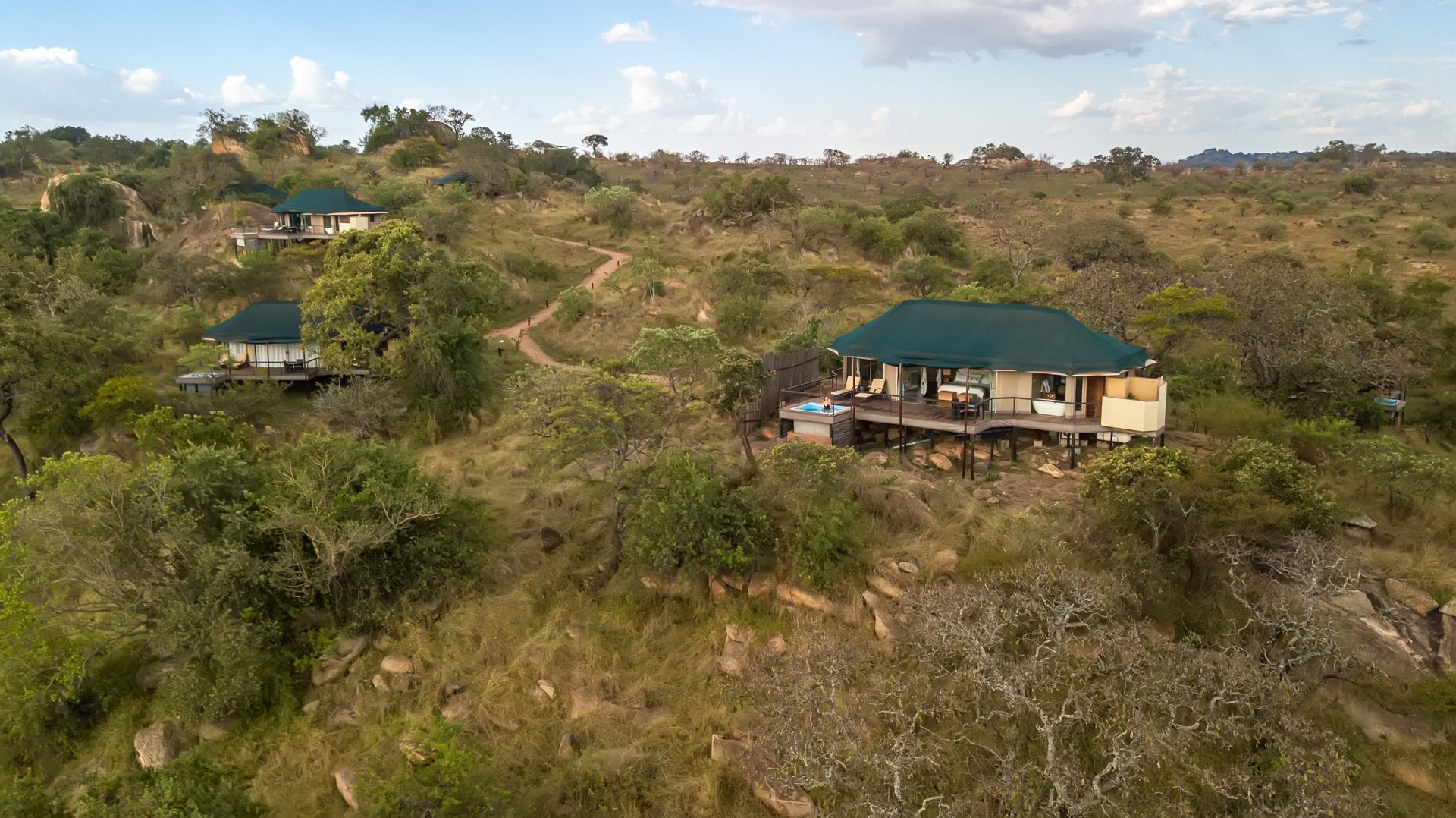 Tented suites on the hill at Lemala Kuria Hills.