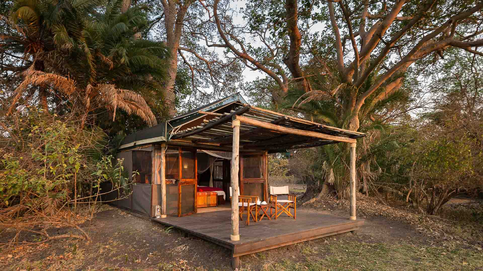 One of Busanga Bush Camp’s chic safari tents - in Kafue National park, a superb location for an off the beaten track Southern Africa safari.