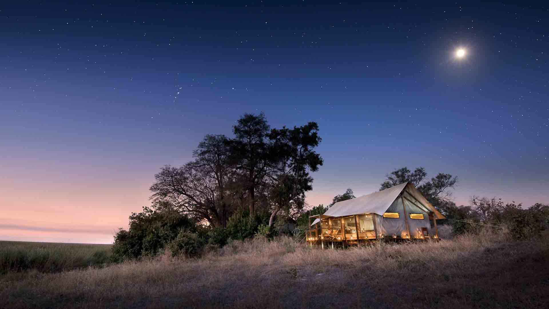 Linyanti Ebony Tented Camp in all its splendor - an epic off the beaten track Southern Africa safari camp.
