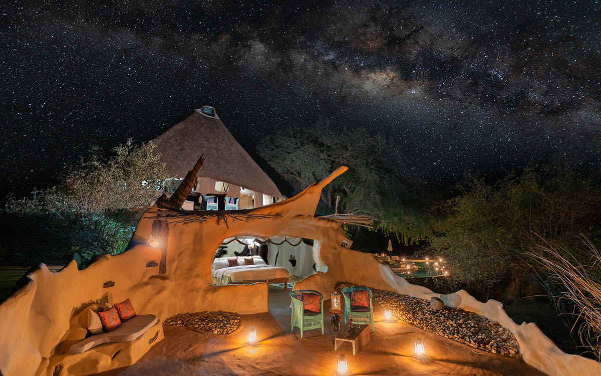 The secluded, lower floor outdoor sitting area under a million stars - one of the top villas in Africa.