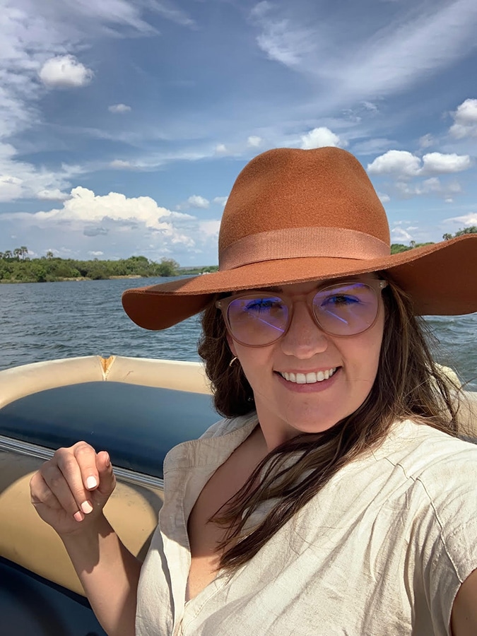 Lauren Barnard on the boat cruise at Victoria Falls River Lodge