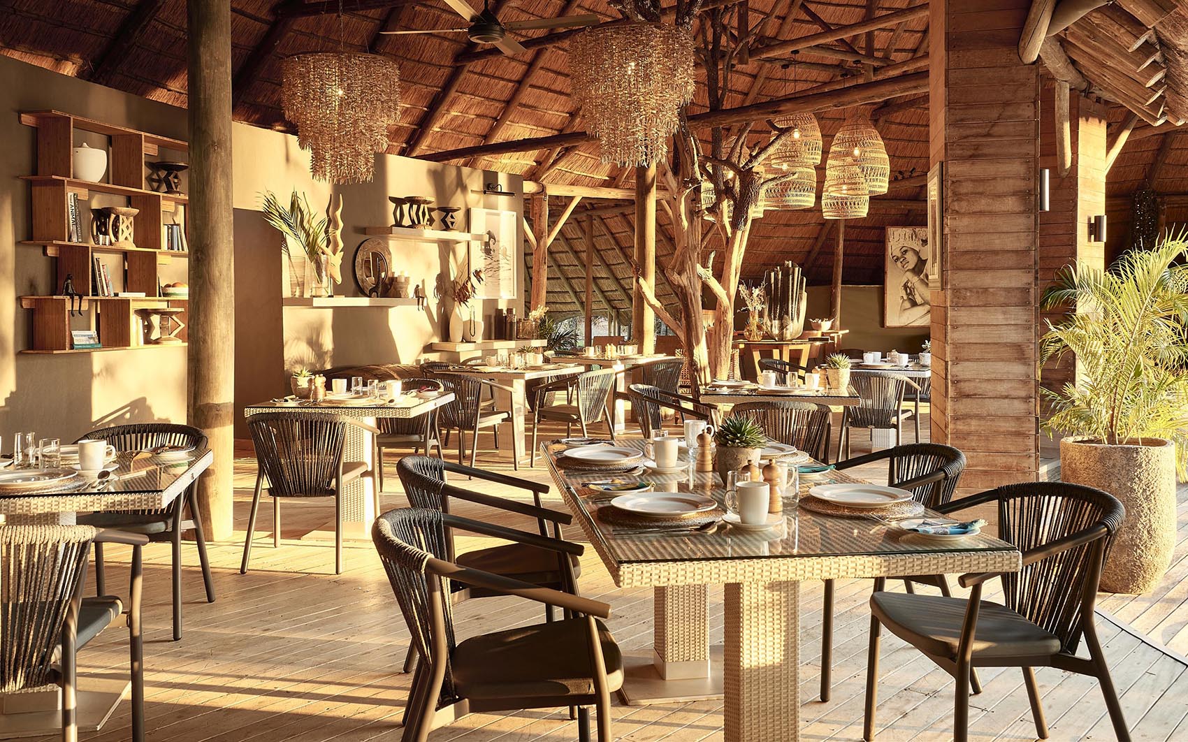 4-course set menu served in the dining area at Victoria Falls River Lodge