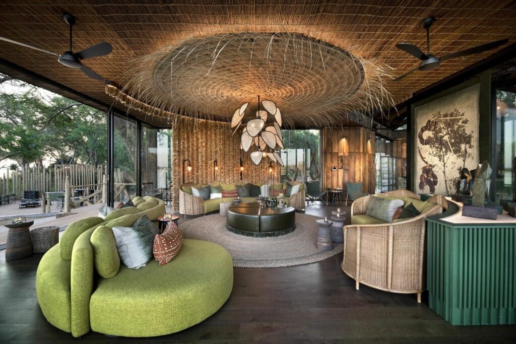 The main public areas at Lolebezi with a green couch