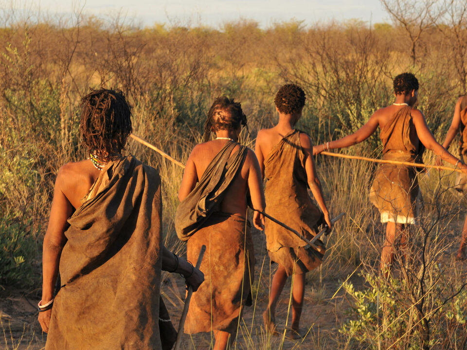 Bushmen walking through the bush with Ker & Downey® Africa