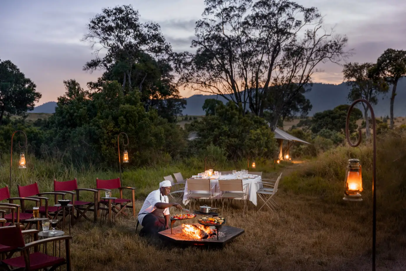 Angama Safari Camp - Dinner Table and Chef photographed by Teagan Cunniffe