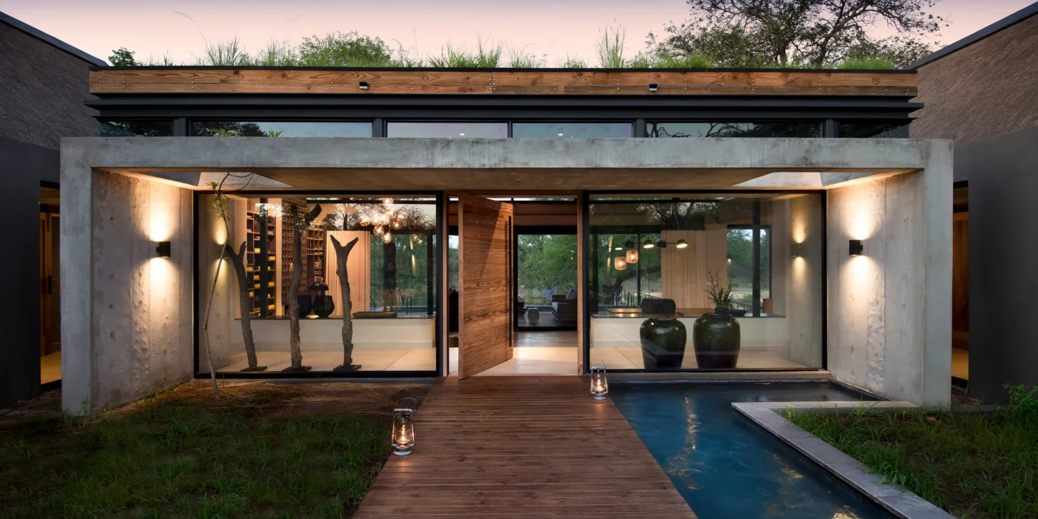 Contemporary private safari villas with plunge pool and open-plan design set in the African wilderness