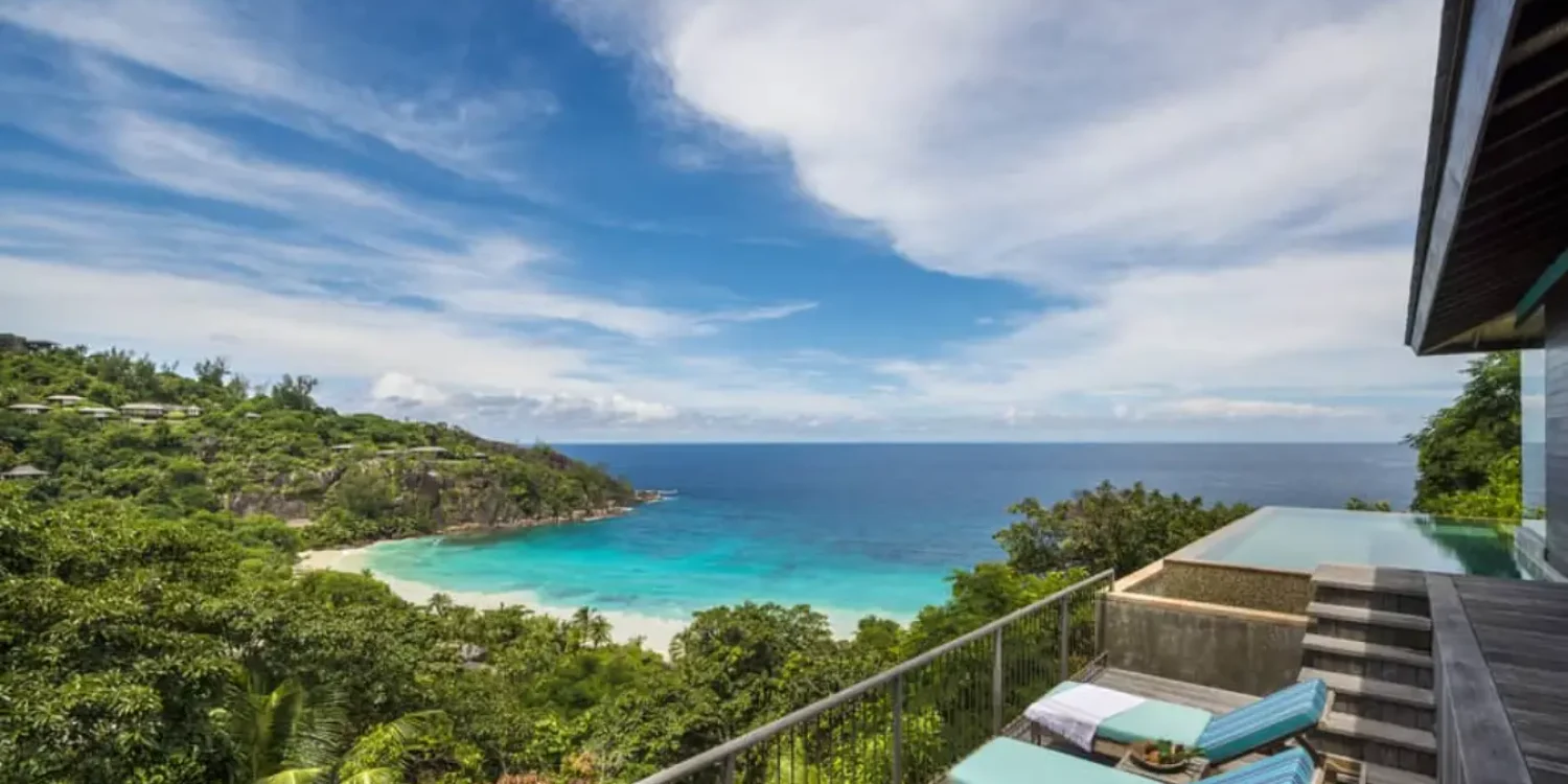 Private ocean view villa with infinity pool featured in Luxury safaris by sea Africa itinerary